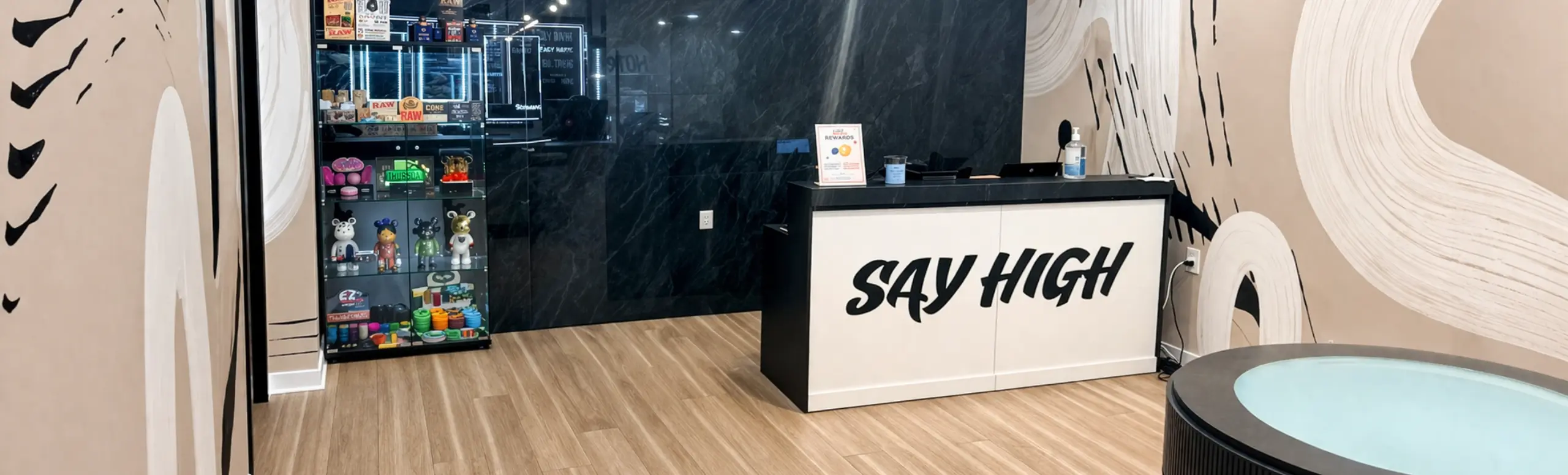 Say High DC dispensary counter and display case inside the store