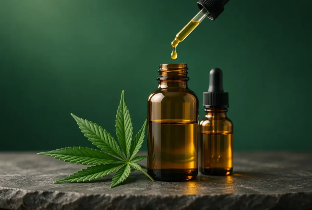 Cannabis tincture bottles with dropper at Say High DC